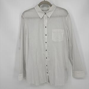 Banana Republic Women's XL White Black Stripe Back Ruffle Hem Long Sleeve Shirt
